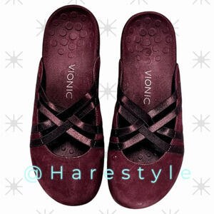 vionic cranberry wine slip on round toe flats size 8
